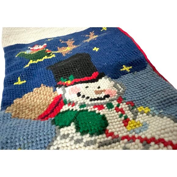 Big Arrow Co Needlepoint Christmas Stocking SNOWMAN 19" Santa Sleigh Reindeer - Picture 4 of 12